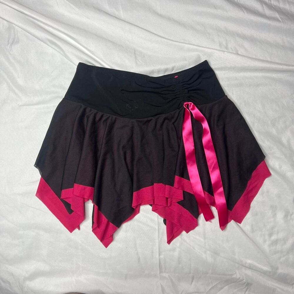 Tempted Hearts Black & Pink Mini Asymmetrical Skirt